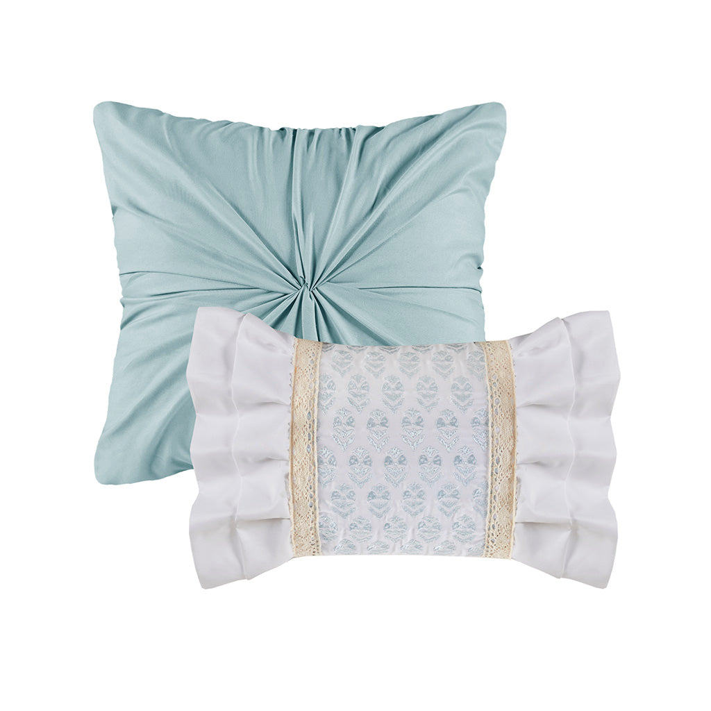 Full/Queen 5 Piece Seersucker Comforter Set with Throw Pillows