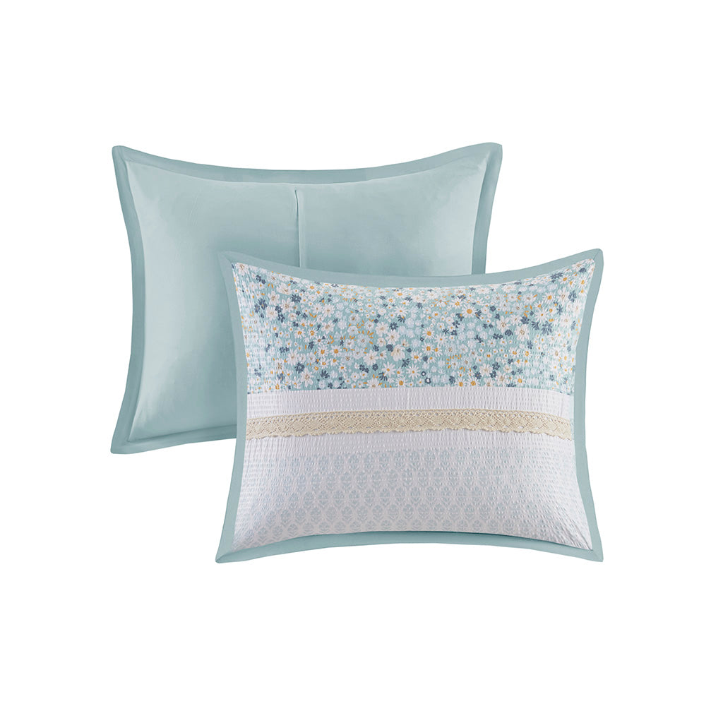 Full/Queen 5 Piece Seersucker Comforter Set with Throw Pillows