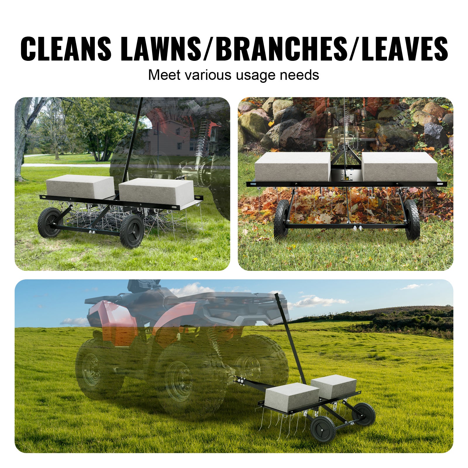 Tow Behind Dethatcher, 40-inch Tow Dethatcher with 20 Spring Steel Tines, Lawn Dethatcher Rake for ATV or Mower, Tow Behind Lawn Rake with Lift Handle for Garden Farm Grass