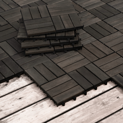Acacia Wood Interlocking Deck Tiles Checker Pattern, 30 PCS  12" x 12" Dark Brown Square Acacia Hardwood Outdoor Flooring for Patio, Bancony, Pool Side,...