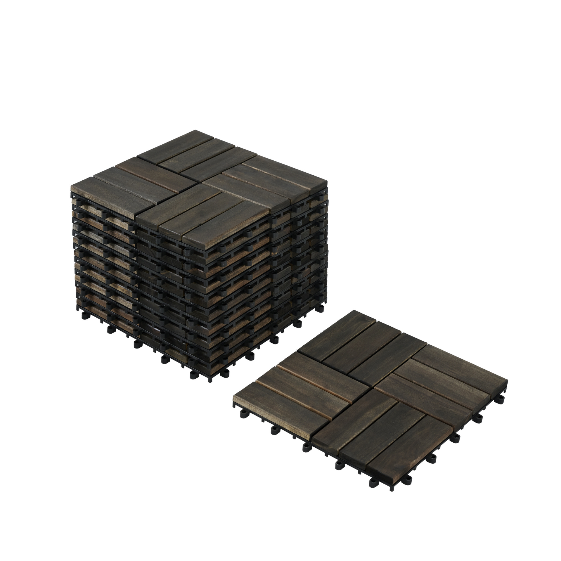 Acacia Wood Interlocking Deck Tiles Checker Pattern, 30 PCS  12" x 12" Dark Brown Square Acacia Hardwood Outdoor Flooring for Patio, Bancony, Pool Side,...