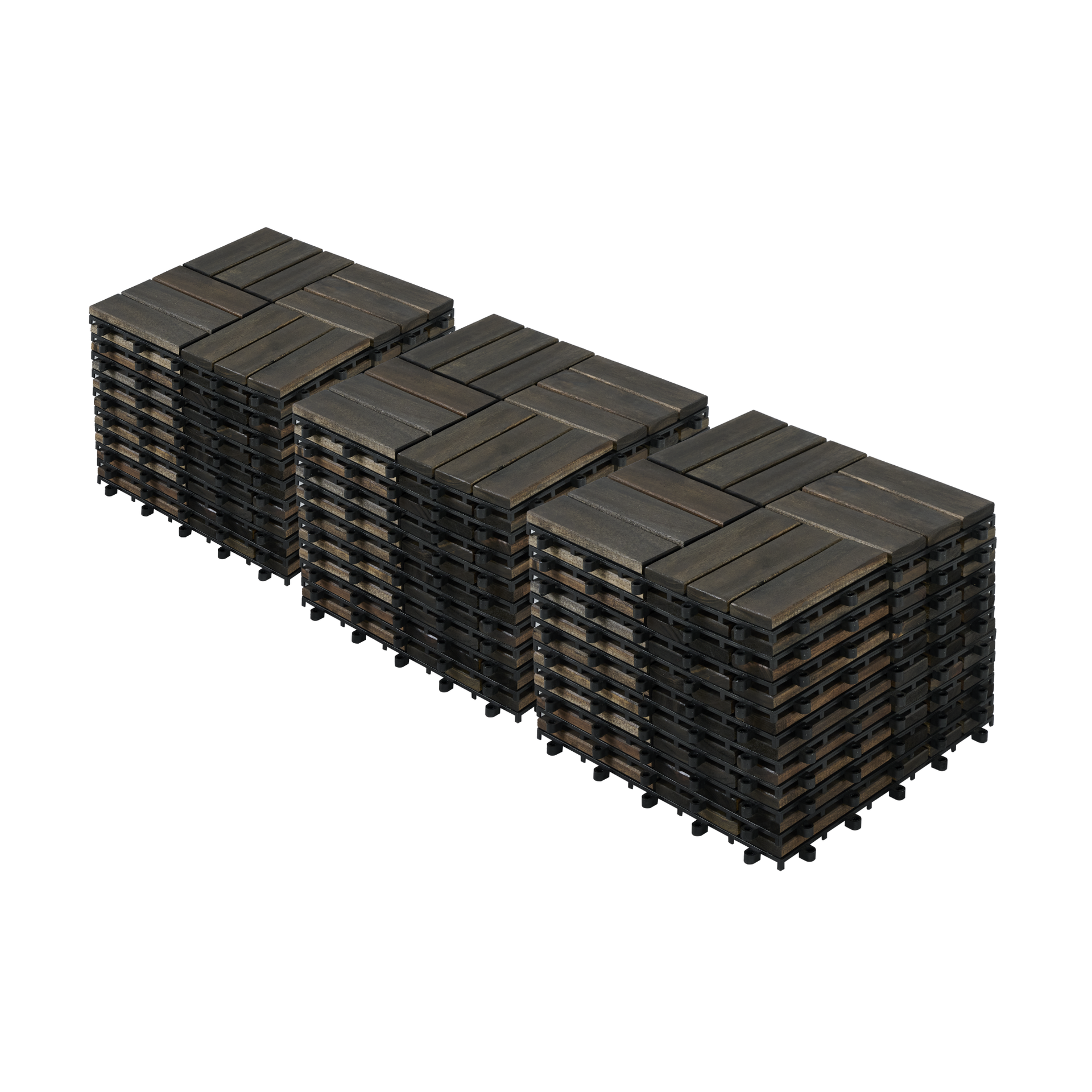 Acacia Wood Interlocking Deck Tiles Checker Pattern, 30 PCS  12" x 12" Dark Brown Square Acacia Hardwood Outdoor Flooring for Patio, Bancony, Pool Side,...