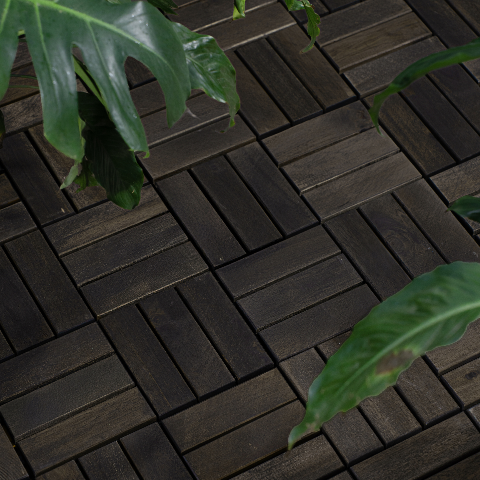 Acacia Wood Interlocking Deck Tiles Checker Pattern, 30 PCS  12" x 12" Dark Brown Square Acacia Hardwood Outdoor Flooring for Patio, Bancony, Pool Side,...