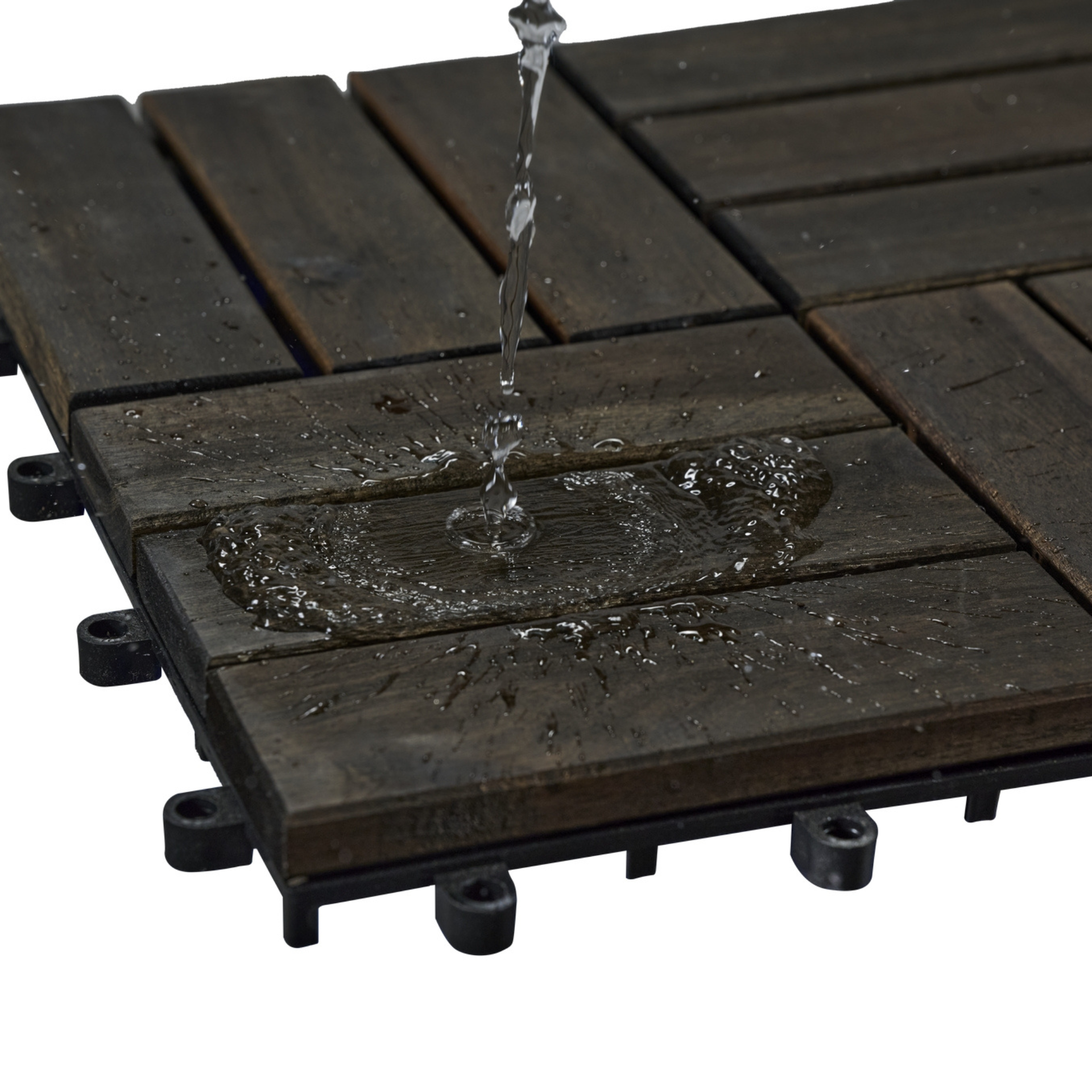 Acacia Wood Interlocking Deck Tiles Checker Pattern, 30 PCS  12" x 12" Dark Brown Square Acacia Hardwood Outdoor Flooring for Patio, Bancony, Pool Side,...