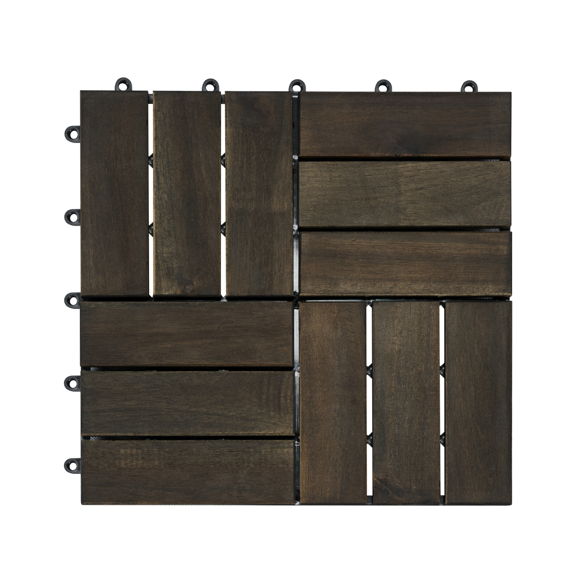 Acacia Wood Interlocking Deck Tiles Checker Pattern, 30 PCS  12" x 12" Dark Brown Square Acacia Hardwood Outdoor Flooring for Patio, Bancony, Pool Side,...
