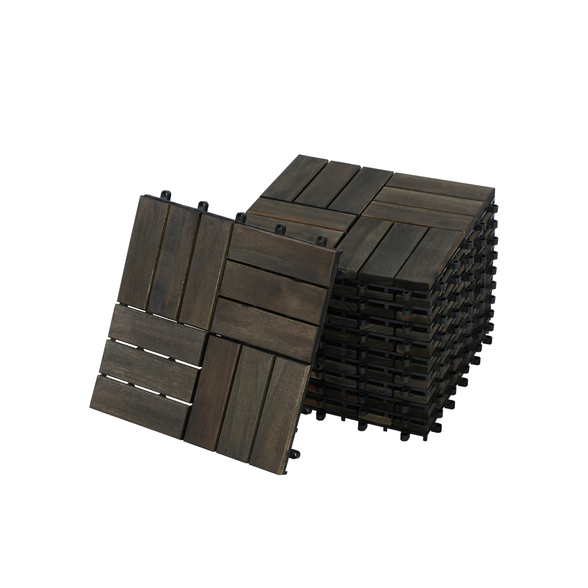 Acacia Wood Interlocking Deck Tiles Checker Pattern, 30 PCS  12" x 12" Dark Brown Square Acacia Hardwood Outdoor Flooring for Patio, Bancony, Pool Side,...