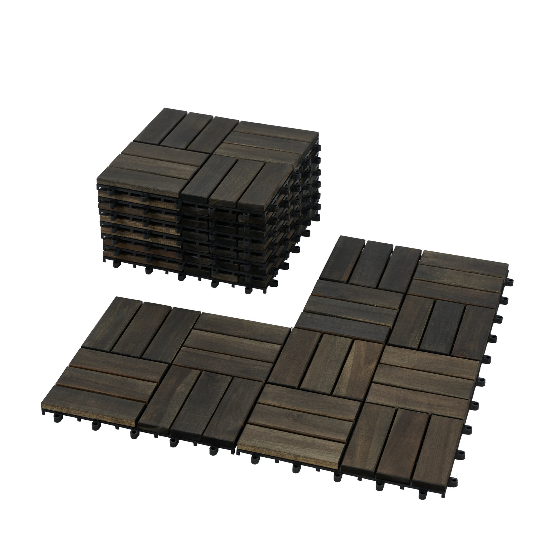 Acacia Wood Interlocking Deck Tiles Checker Pattern, 30 PCS  12" x 12" Dark Brown Square Acacia Hardwood Outdoor Flooring for Patio, Bancony, Pool Side,...