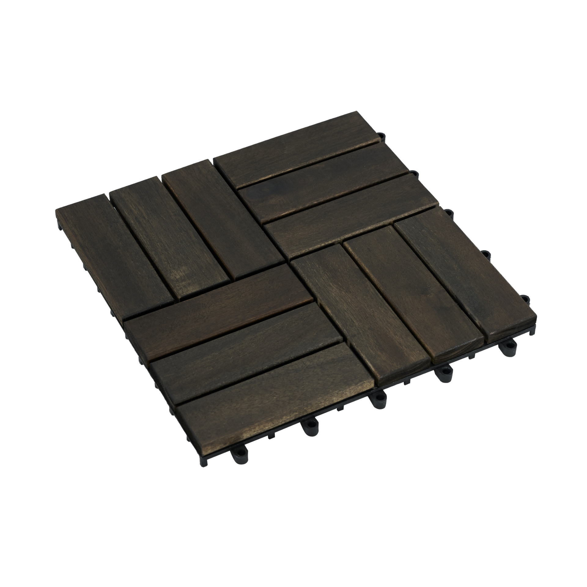 Acacia Wood Interlocking Deck Tiles Checker Pattern, 30 PCS  12" x 12" Dark Brown Square Acacia Hardwood Outdoor Flooring for Patio, Bancony, Pool Side,...