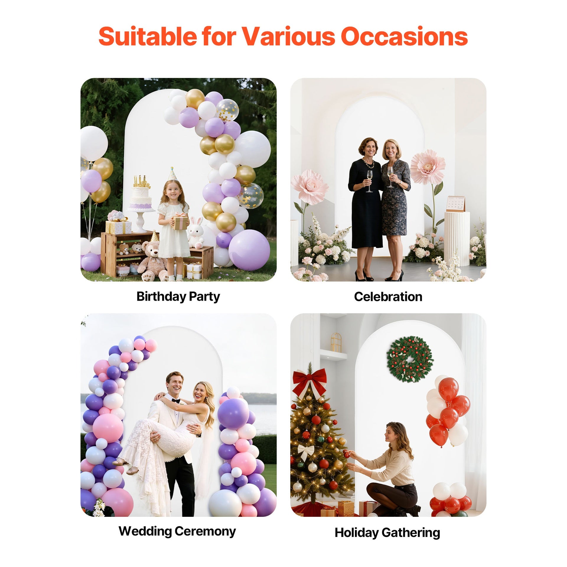 Arch Backdrop Stand, 7.2 x 4 ft, Stable Structure, Easy Assembly, 1 Piece Gold Metal Arch Backdrop Stand with Cover for Wedding, Birthday Party, Holiday Celebration, and Ceremony Decoration