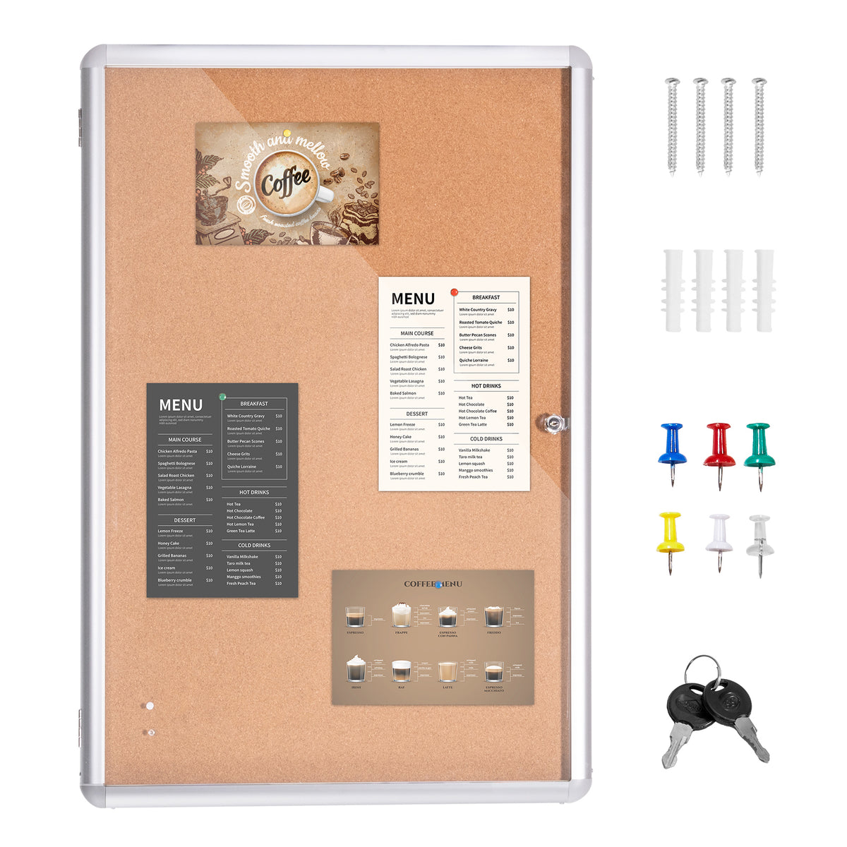 36"x24" Enclosed Cork Board with Aluminum Frame – Lockable Bulletin Board with Acrylic Door & 2 Keys – Weather-Resistant Wall Display Case for School, Home, Office
