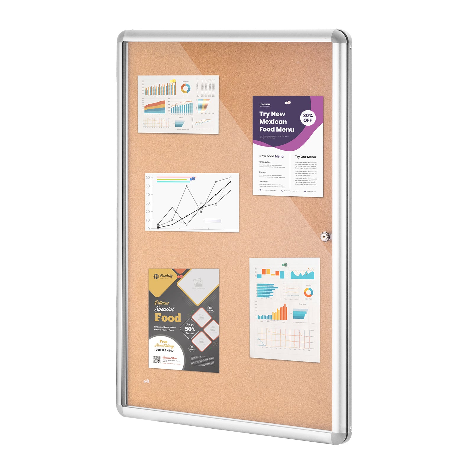 36"x24" Enclosed Cork Board with Aluminum Frame – Lockable Bulletin Board with Acrylic Door & 2 Keys – Weather-Resistant Wall Display Case for School, Home, Office