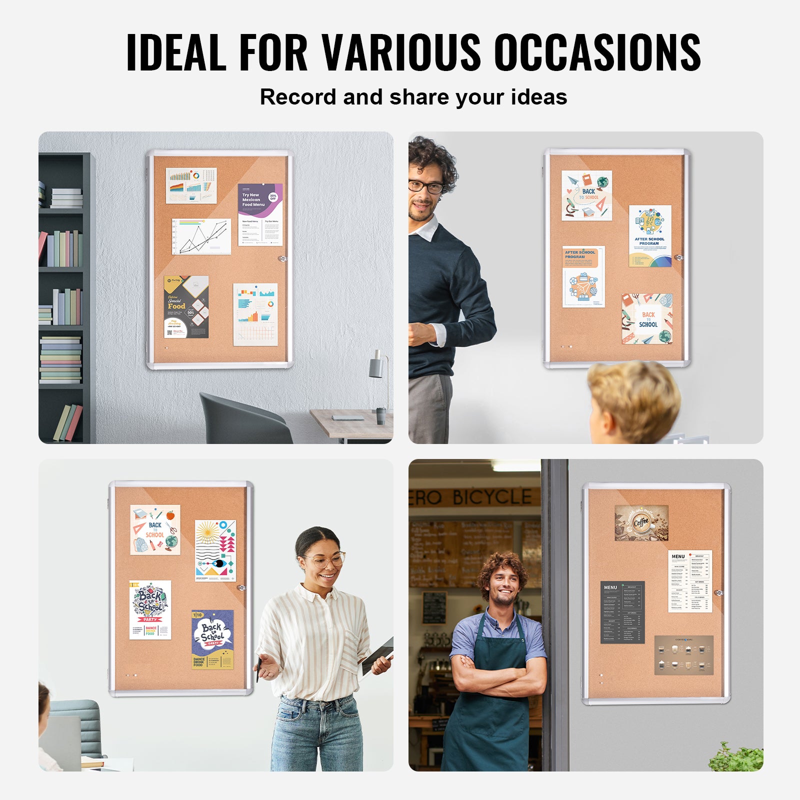 36"x24" Enclosed Cork Board with Aluminum Frame – Lockable Bulletin Board with Acrylic Door & 2 Keys – Weather-Resistant Wall Display Case for School, Home, Office