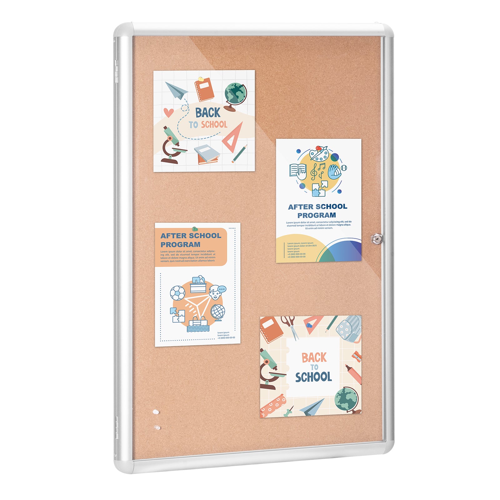 36"x24" Enclosed Cork Board with Aluminum Frame – Lockable Bulletin Board with Acrylic Door & 2 Keys – Weather-Resistant Wall Display Case for School, Home, Office