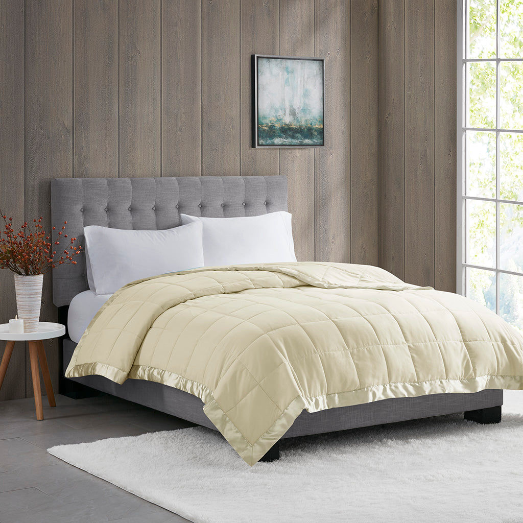 Lightweight Down Alternative Blanket with Satin Trim Cream King