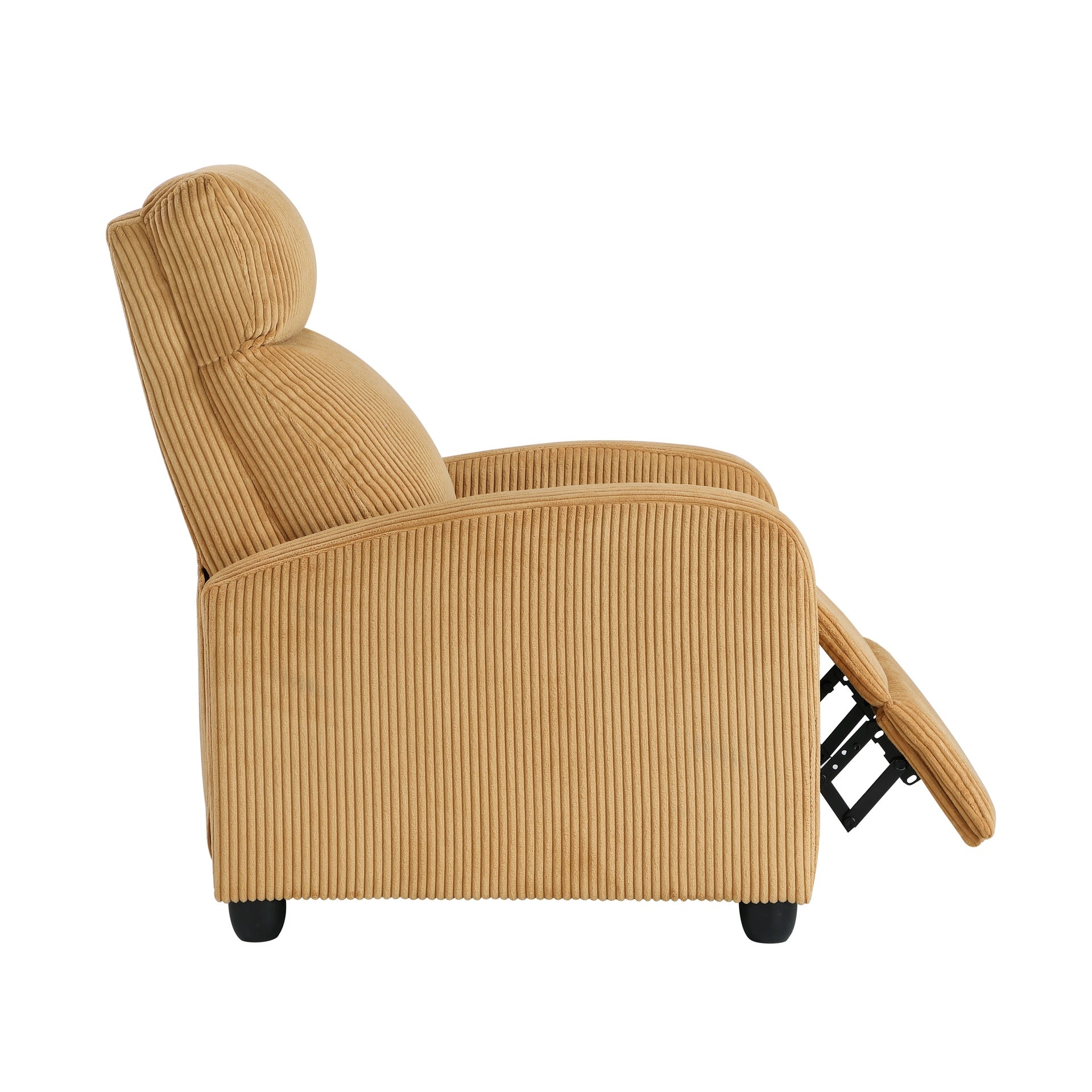 Modern Push Back Recliner Chair Yellow Soft Corduroy Upholstery Comfort Solid Wood Living Room Furniture 1pc