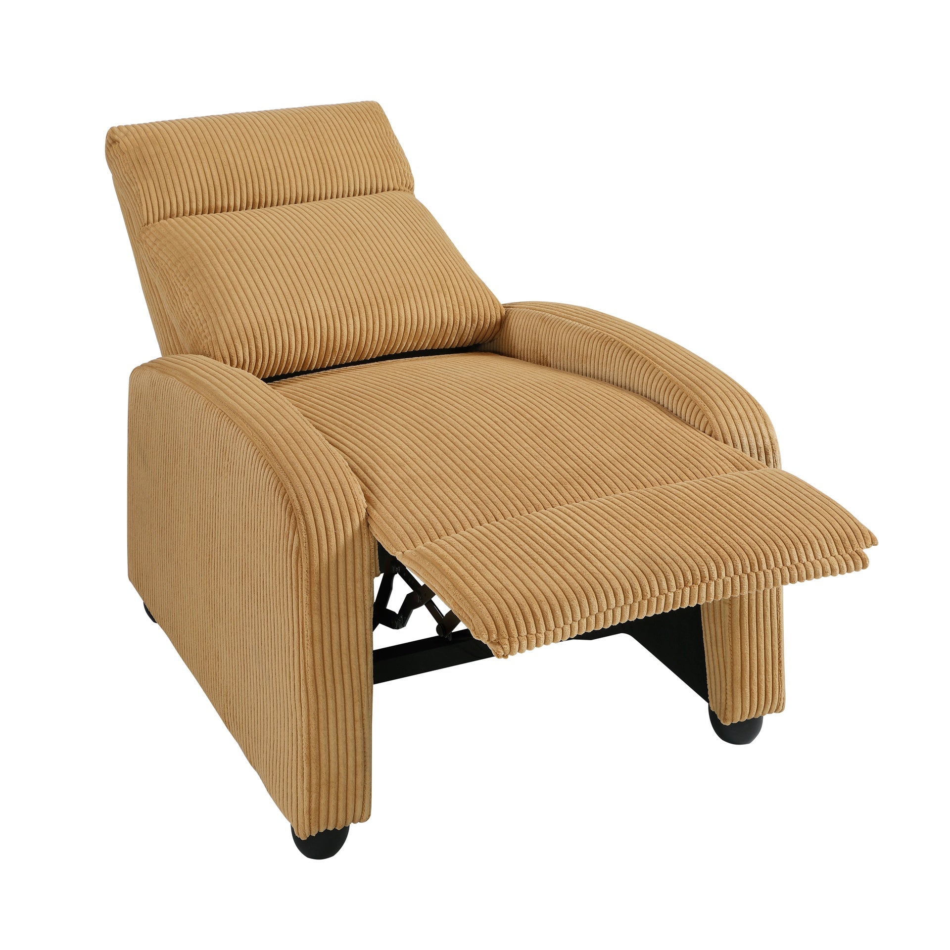 Modern Push Back Recliner Chair Yellow Soft Corduroy Upholstery Comfort Solid Wood Living Room Furniture 1pc