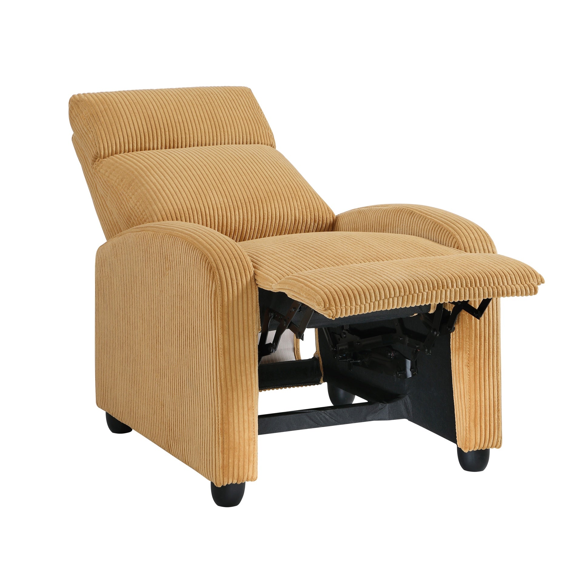 Modern Push Back Recliner Chair Yellow Soft Corduroy Upholstery Comfort Solid Wood Living Room Furniture 1pc