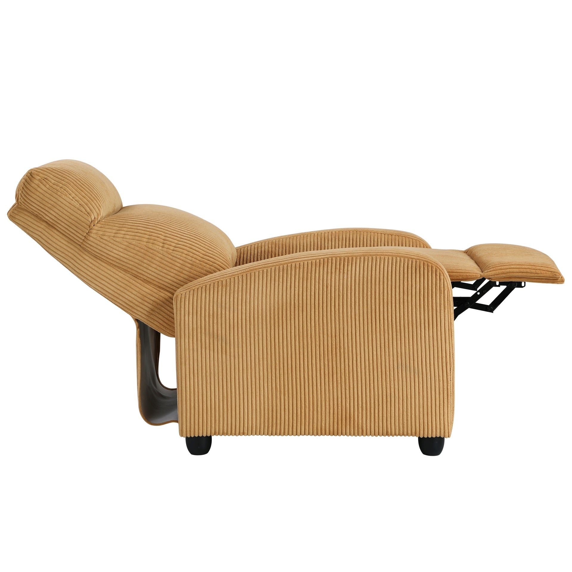 Modern Push Back Recliner Chair Yellow Soft Corduroy Upholstery Comfort Solid Wood Living Room Furniture 1pc