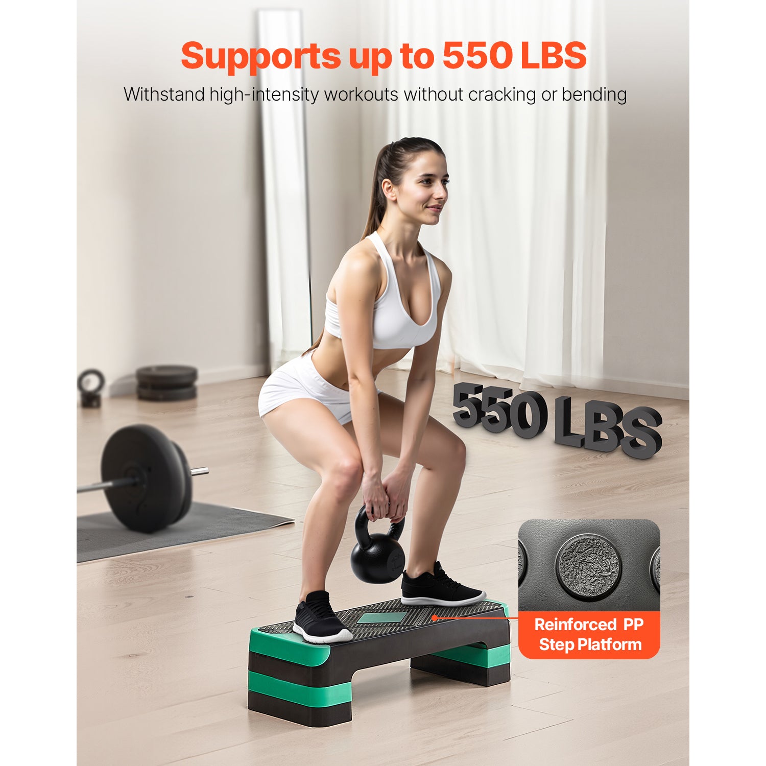 Aerobic Exercise Step Platform Height Adjustable Workout Stepper 4 Riser Green