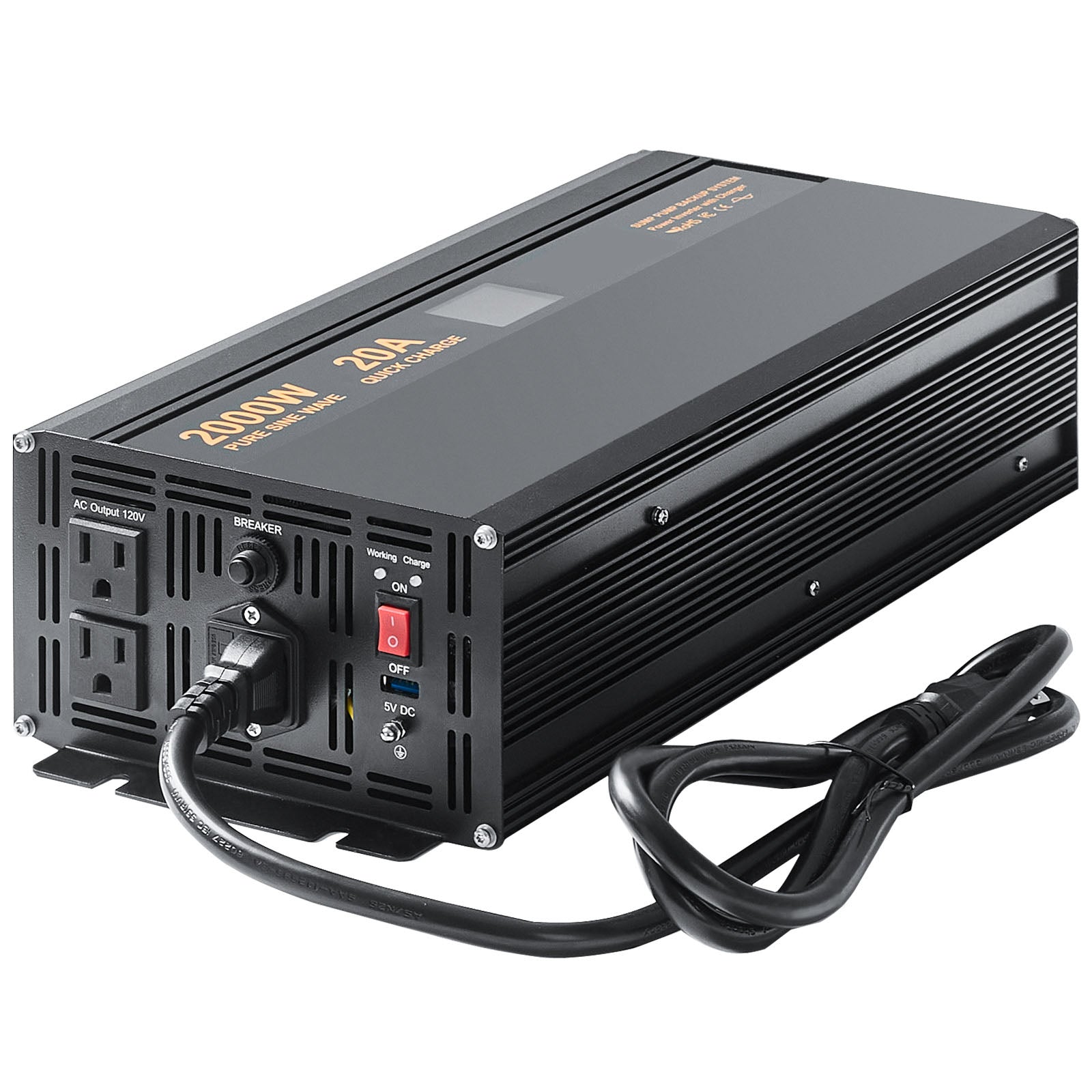 2000W Sump Pump Battery Backup System, LCD Display, Auto Switches to Battery Inverter Power for Continuous Sump Pump Operation, Sump Pump Battery Backup Inverter for Emergency and Power Outage