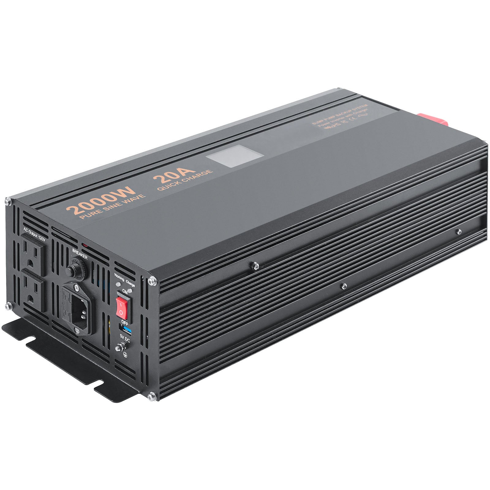 2000W Sump Pump Battery Backup System, LCD Display, Auto Switches to Battery Inverter Power for Continuous Sump Pump Operation, Sump Pump Battery Backup Inverter for Emergency and Power Outage