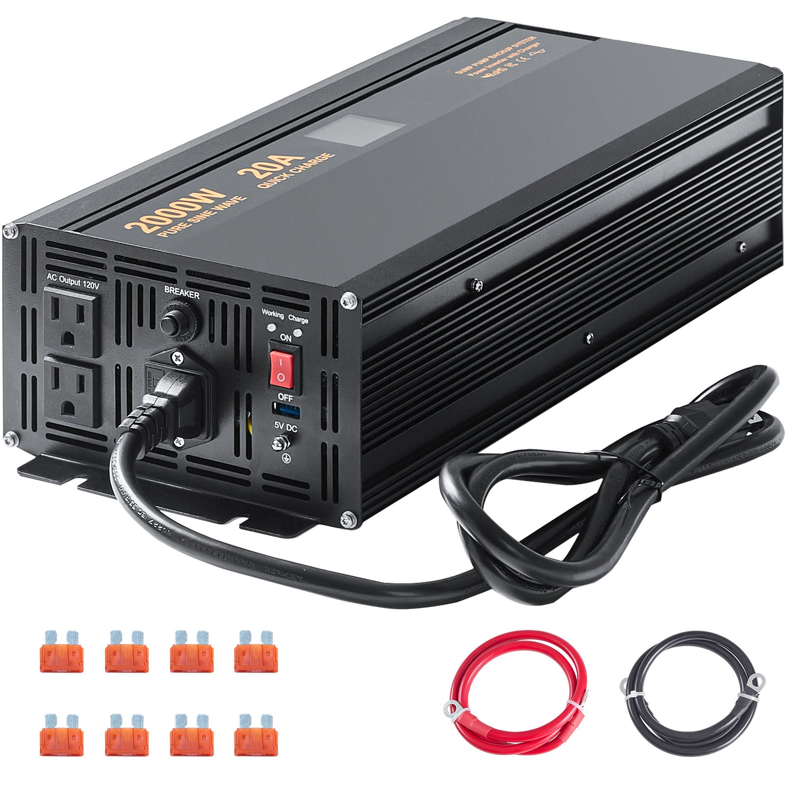 2000W Sump Pump Battery Backup System, LCD Display, Auto Switches to Battery Inverter Power for Continuous Sump Pump Operation, Sump Pump Battery Backup Inverter for Emergency and Power Outage