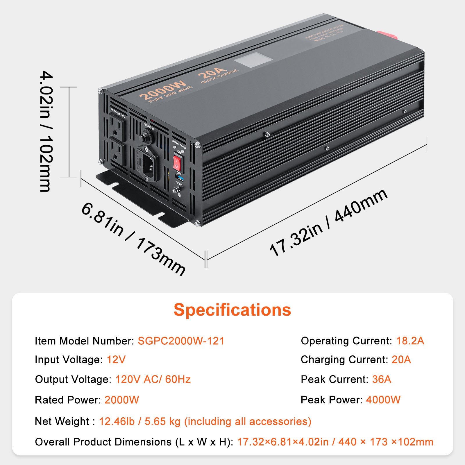 2000W Sump Pump Battery Backup System, LCD Display, Auto Switches to Battery Inverter Power for Continuous Sump Pump Operation, Sump Pump Battery Backup Inverter for Emergency and Power Outage