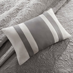 7 Piece Quilt Set with Euro Shams and Throw Pillows Black King/Cal King
