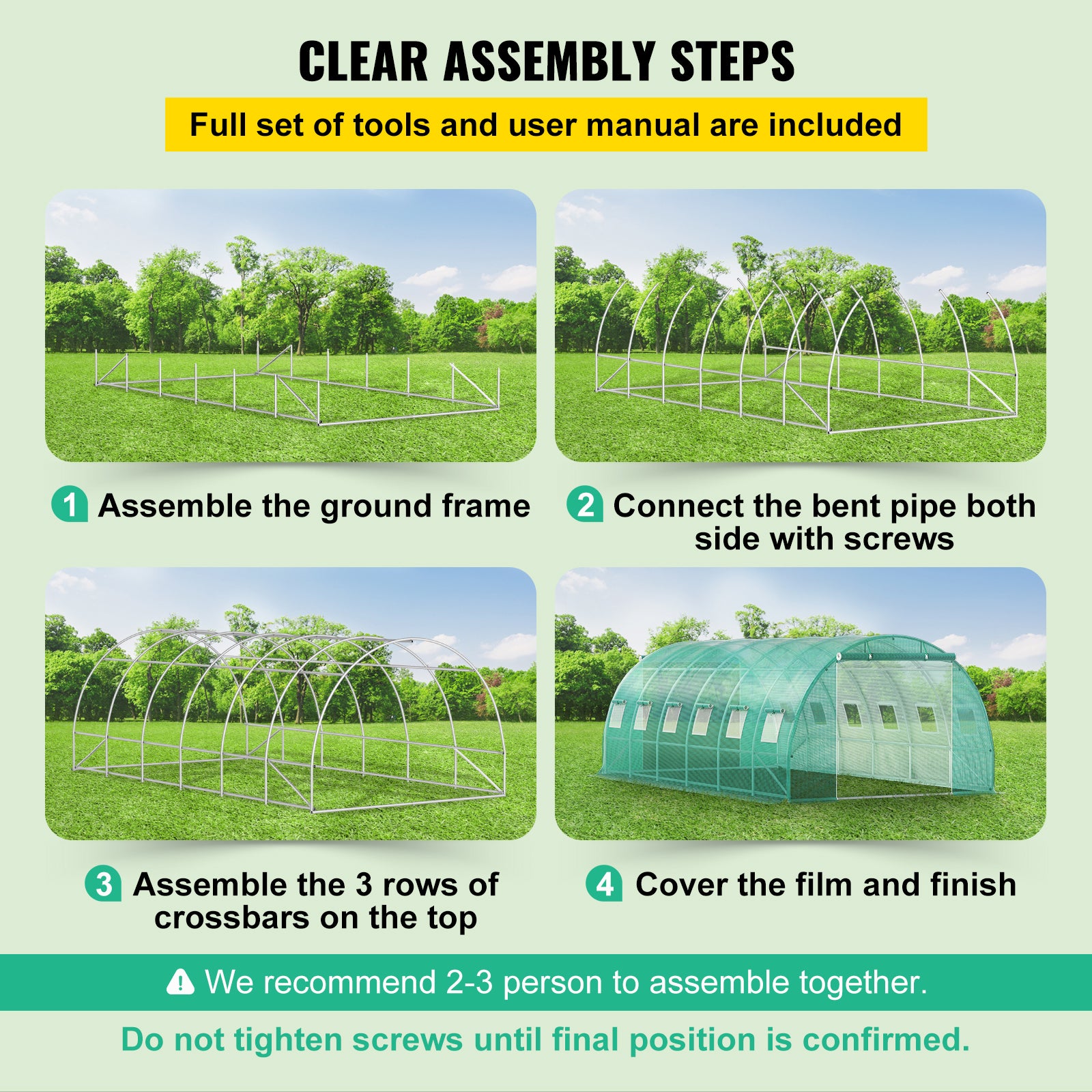 Walk-in Tunnel Greenhouse, 20 x 10 x 7 ft Portable Plant Hot House w/ Galvanized Steel Hoops, 3 Top Beams, Diagonal Poles, 2 Zippered Doors & 12 Roll-up Windows, Green