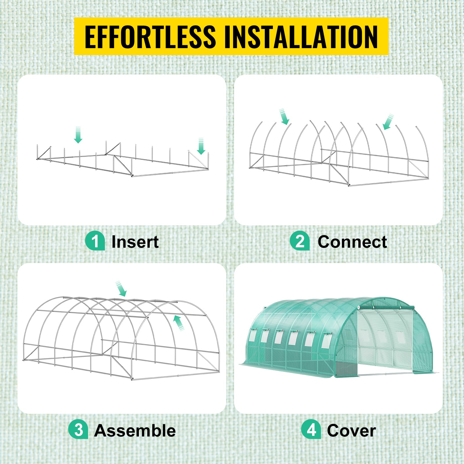 Walk-in Tunnel Greenhouse, 20 x 10 x 7 ft Portable Plant Hot House w/ Galvanized Steel Hoops, 3 Top Beams, Diagonal Poles, 2 Zippered Doors & 12 Roll-up Windows, Green
