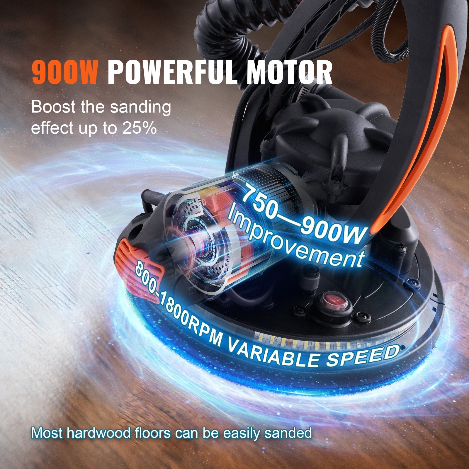 Drywall Sander 900W Brush Motor 800-1800RPM Variable Speed & Self-Suction