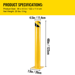 Safety Bollard 48"x4.5" Safety Barrier Bollard 4-1/2" OD 48" Height Yellow Powder Coat Pipe Steel Safety Barrier with 4 Free Anchor Bolts for Traffic-Sensitive Area