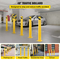 Safety Bollard 48"x4.5" Safety Barrier Bollard 4-1/2" OD 48" Height Yellow Powder Coat Pipe Steel Safety Barrier with 4 Free Anchor Bolts for Traffic-Sensitive Area