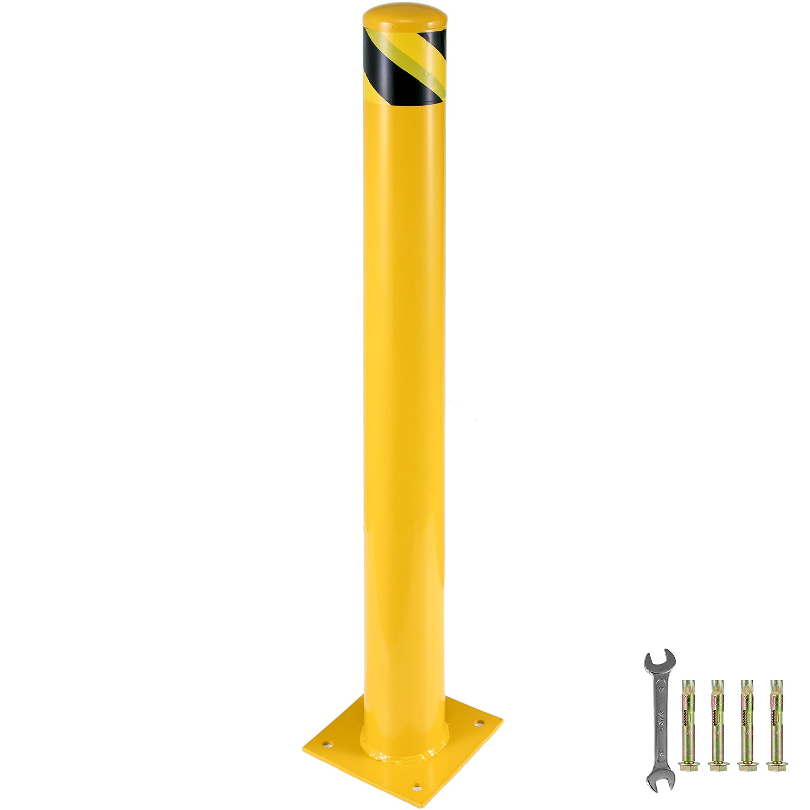Safety Bollard 48"x4.5" Safety Barrier Bollard 4-1/2" OD 48" Height Yellow Powder Coat Pipe Steel Safety Barrier with 4 Free Anchor Bolts for Traffic-Sensitive Area