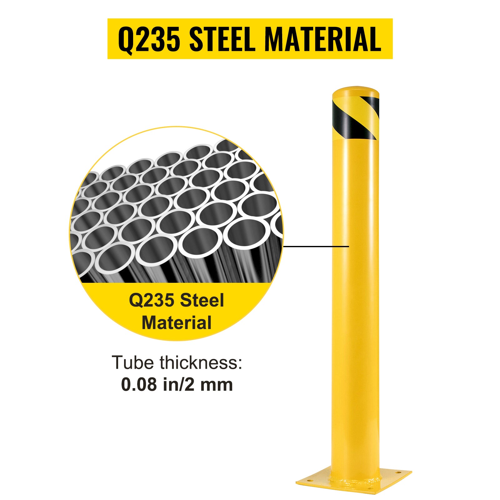 Safety Bollard 48"x4.5" Safety Barrier Bollard 4-1/2" OD 48" Height Yellow Powder Coat Pipe Steel Safety Barrier with 4 Free Anchor Bolts for Traffic-Sensitive Area