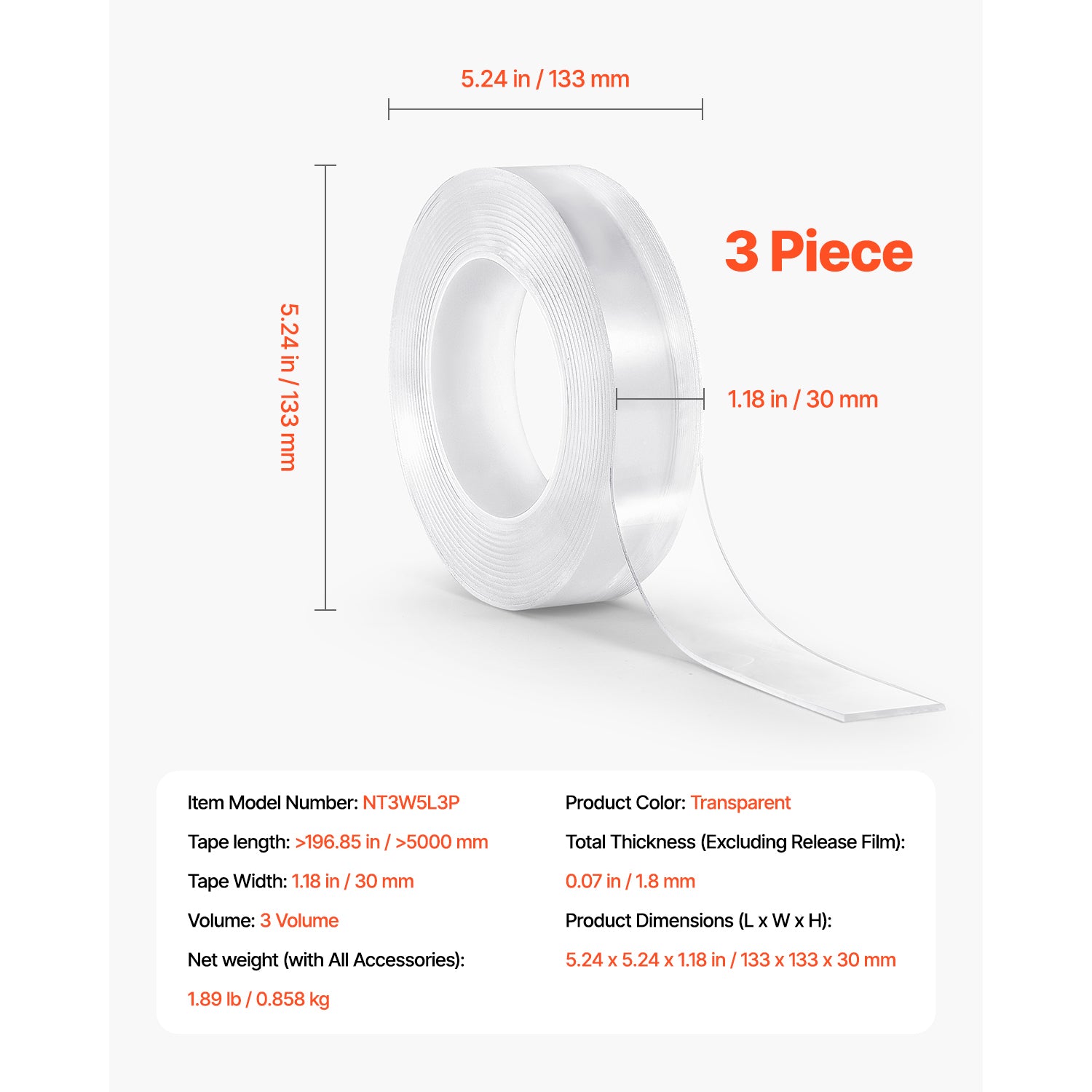 Double Sided Tape Heavy Duty, 16 ft Nano Mounting Tape(3 Pack), Strong Adhesive & Reusable, Clear Two Sided Wall Tape, Removable Poster Picture Hanging Strips for Home Office Car Outdoor Use
