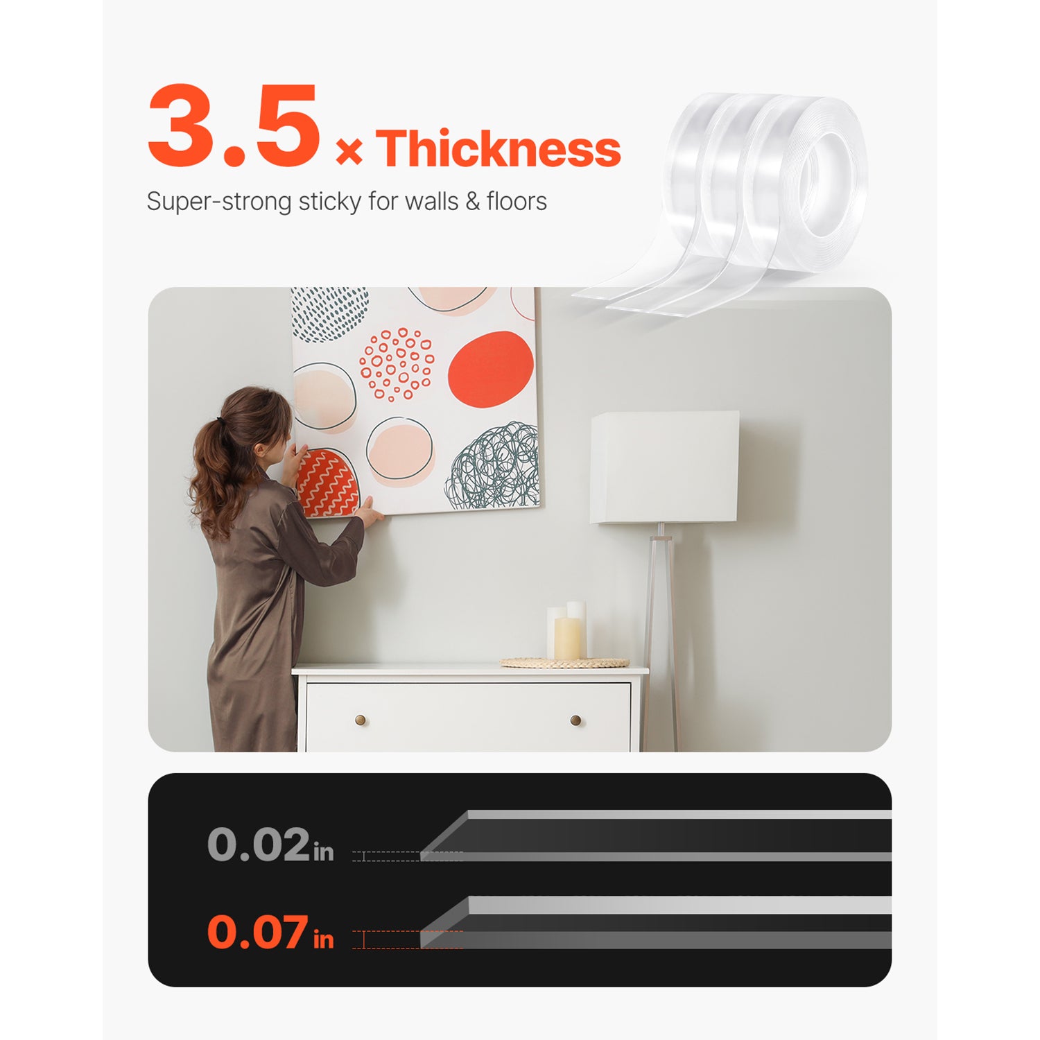 Double Sided Tape Heavy Duty, 16 ft Nano Mounting Tape(3 Pack), Strong Adhesive & Reusable, Clear Two Sided Wall Tape, Removable Poster Picture Hanging Strips for Home Office Car Outdoor Use