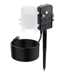 Outdoor Power Stake, 25 FT Extension Cord, Outdoor Power Strip Weatherproof with Cover and Overload Protection, 6 Outlets, 15A/1875W, Waterproof Multi-Outlet Yard Stake for Christmas Lights