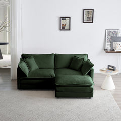 Chenille Two-Seater Sofa with 1 Footrest, 2 Seater L-Shaped Sectional with Ottoman,Loveseat with Ottoman for Small Living Space, Green Chenille