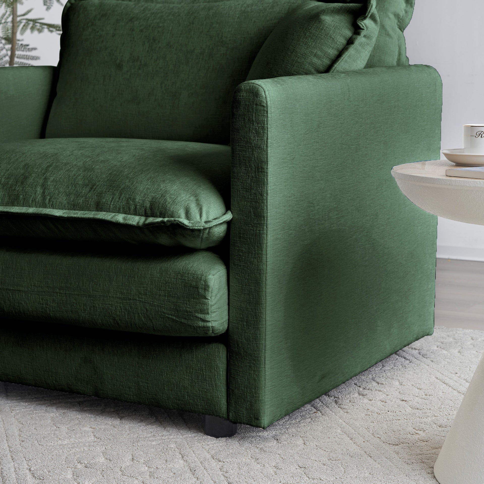 Chenille Two-Seater Sofa with 1 Footrest, 2 Seater L-Shaped Sectional with Ottoman,Loveseat with Ottoman for Small Living Space, Green Chenille