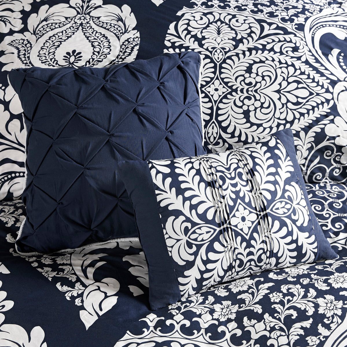 7 Piece Cotton Printed Comforter Set Indigo Cal King