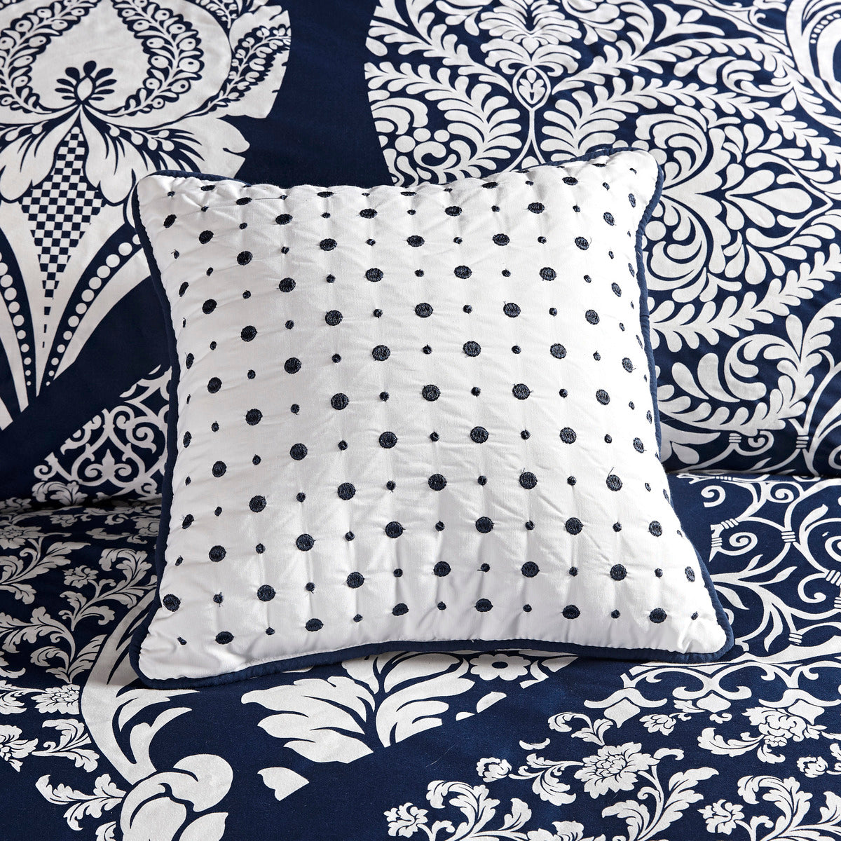7 Piece Cotton Printed Comforter Set Indigo Cal King