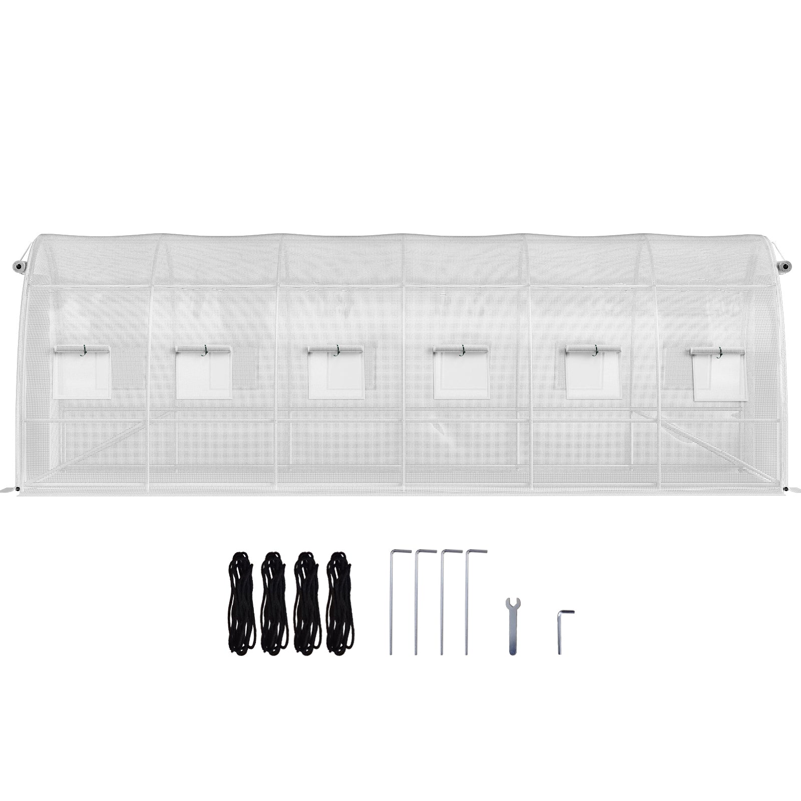 Walk-in Tunnel Greenhouse, 20 x 10 x 7 ft Portable Plant Hot House w/ Galvanized Steel Hoops, 3 Top Beams, Diagonal Poles, 2 Zippered Doors & 12 Roll-up Windows, White