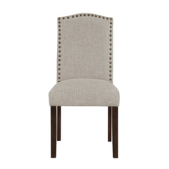 Modern Classic Side Chairs Set of 2, Taupe Fabric Upholstery Seat Back Nailhead Trim Dining Furniture