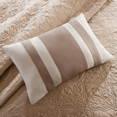 7 Piece Quilt Set with Euro Shams and Throw Pillows Beige Full/Queen