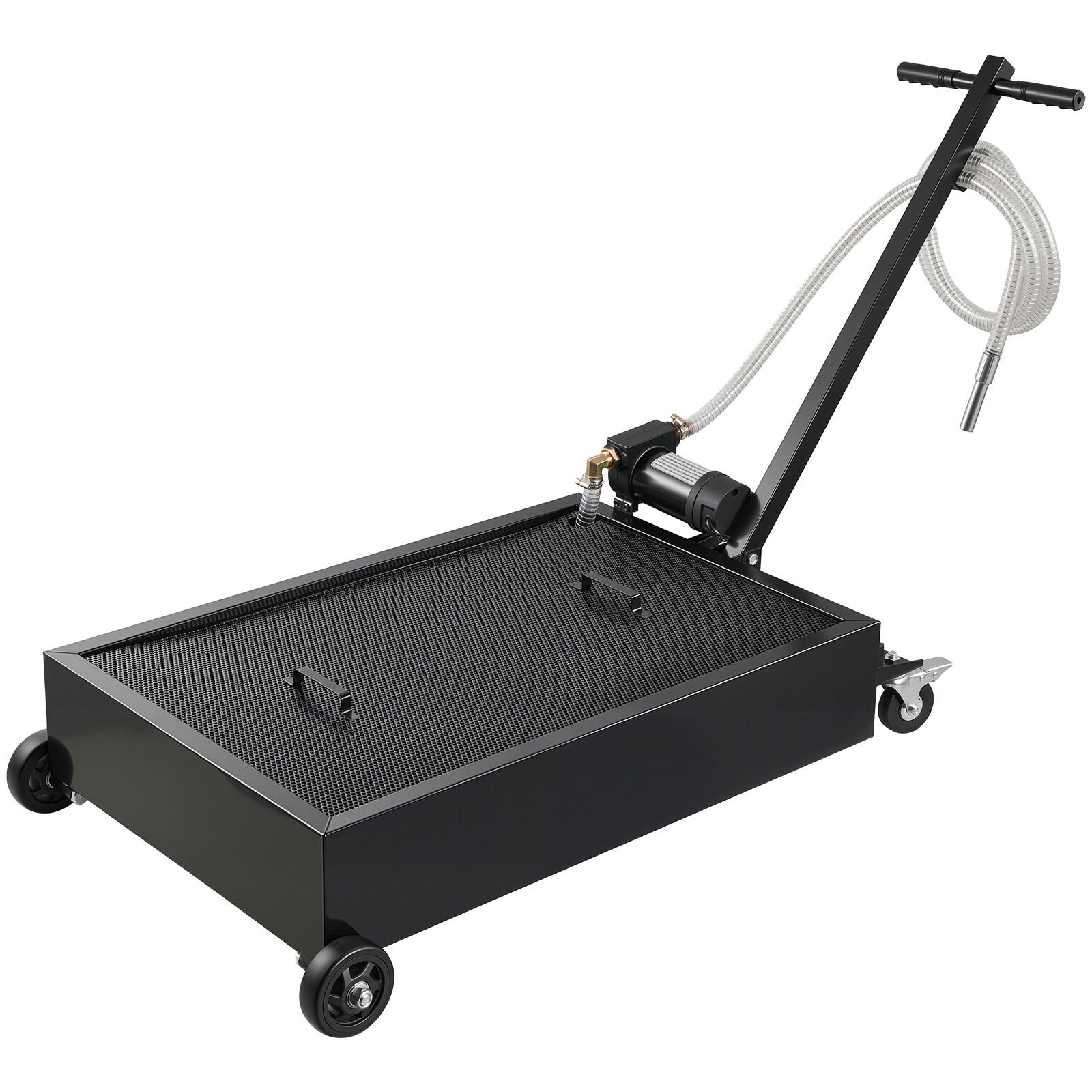 Low Profile Oil Drain Pan, 15 Gallon Capacity, Rolling Oil Drain Pan with Electric Pump & 7.2 ft Hose, Leak-proof & Corrosion-resistant, Fit for Cars, SUVs, Trucks, Motorcycles, ATVs, Metal