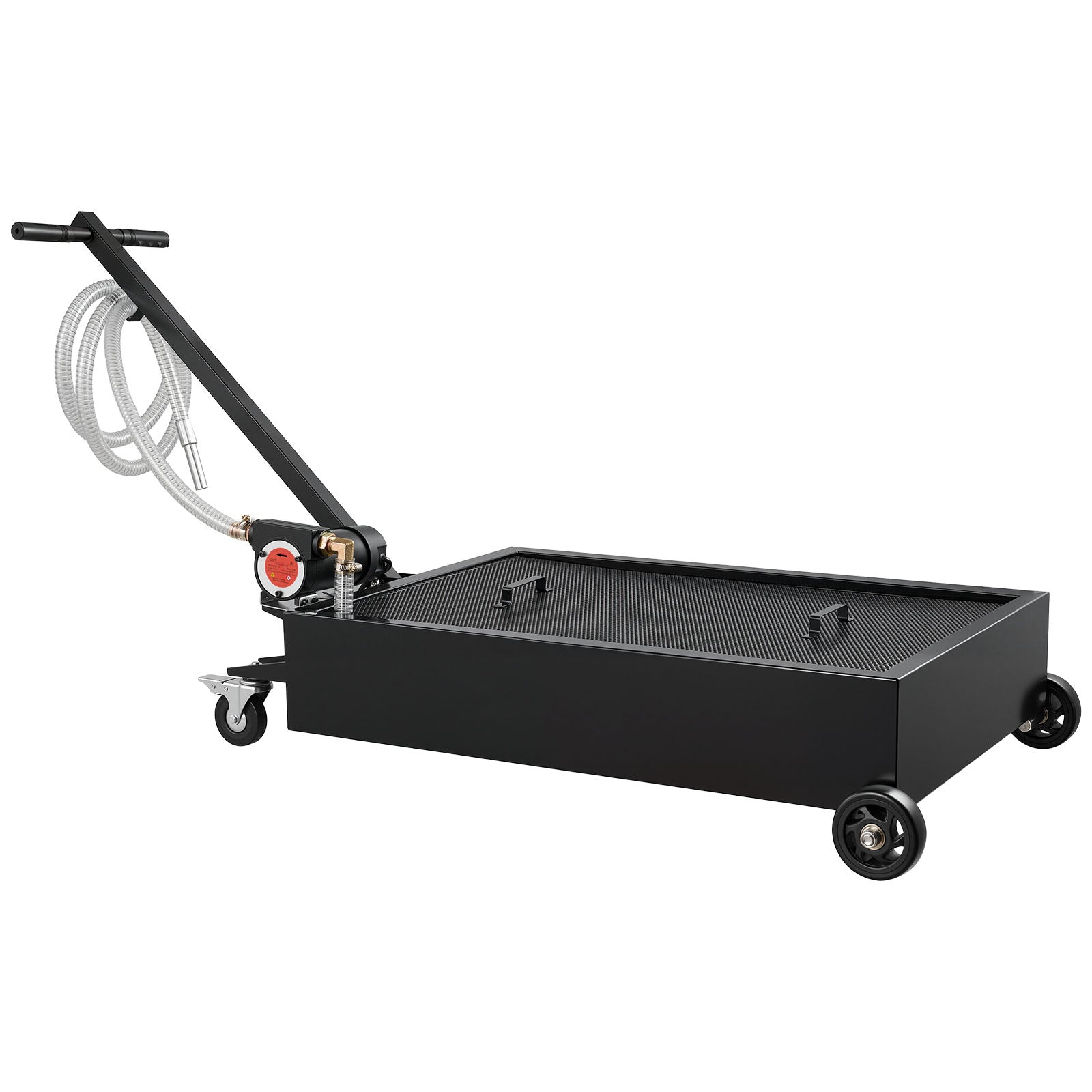 Low Profile Oil Drain Pan, 15 Gallon Capacity, Rolling Oil Drain Pan with Electric Pump & 7.2 ft Hose, Leak-proof & Corrosion-resistant, Fit for Cars, SUVs, Trucks, Motorcycles, ATVs, Metal
