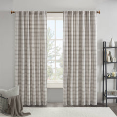 1 PCS 50x108" Plaid Rod Pocket and Back Tab Curtain Panel with Fleece Lining Brown