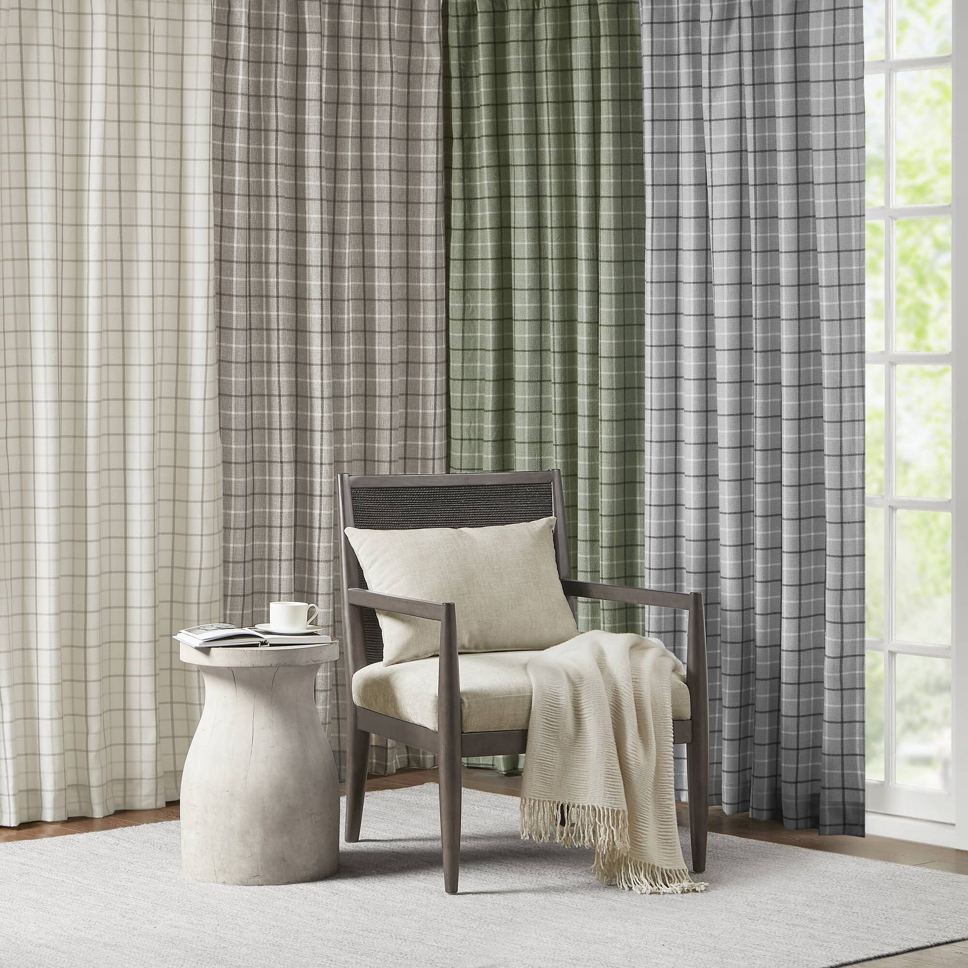 1 PCS 50x108" Plaid Rod Pocket and Back Tab Curtain Panel with Fleece Lining Brown