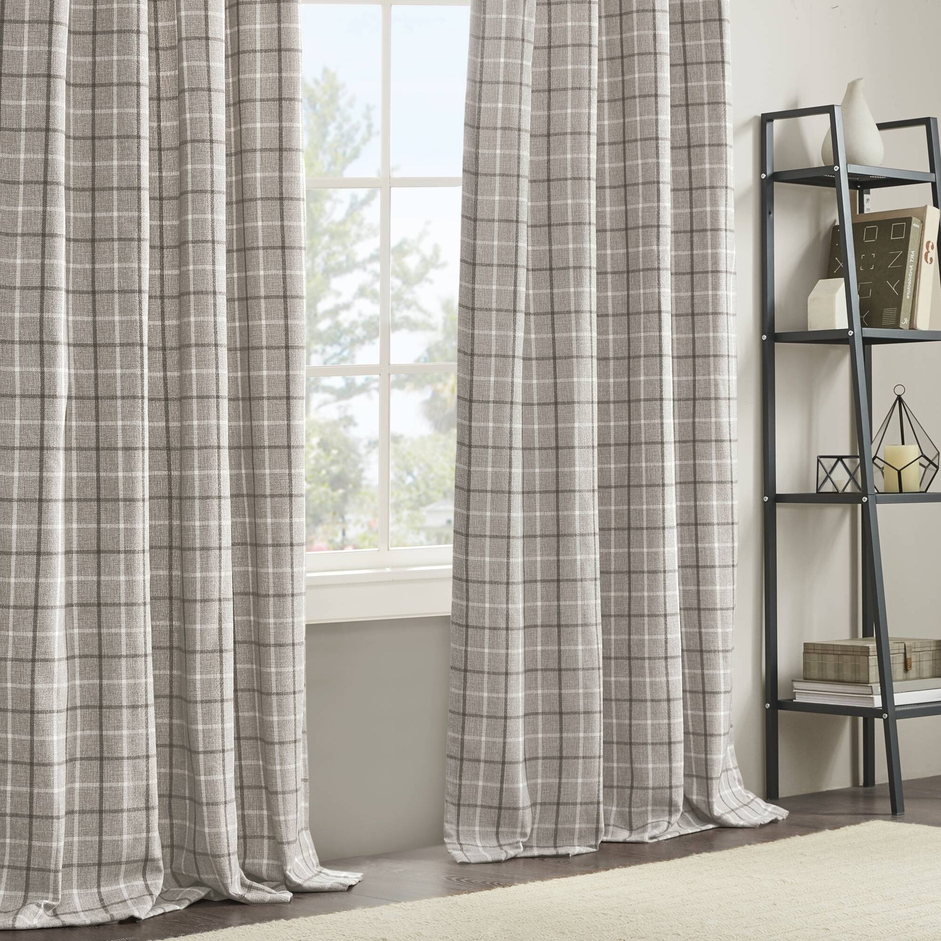 1 PCS 50x108" Plaid Rod Pocket and Back Tab Curtain Panel with Fleece Lining Brown